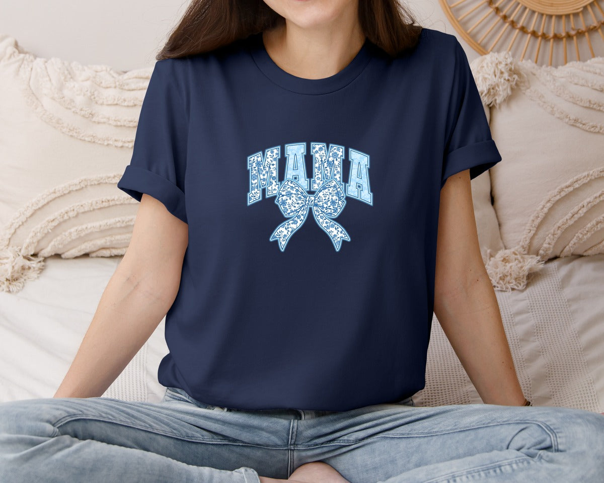 brand:Bella Canvas|color:Navy|Blue Floral Mama Mama Coquette Graphic T-Shirt