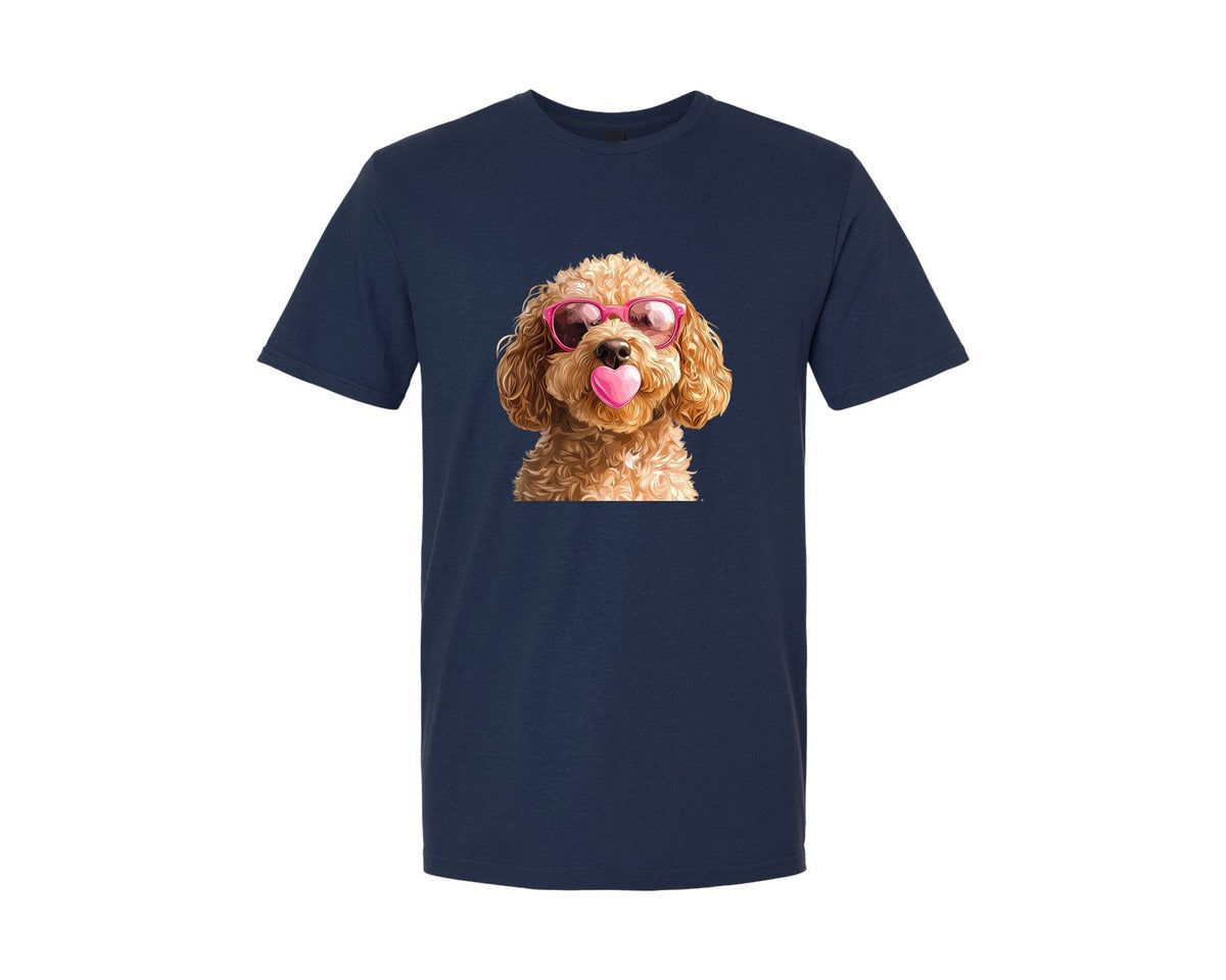 brand:Generic|color:Navy|Valentine Funny Dog Pink Bubblegum 5 Graphic T-Shirt