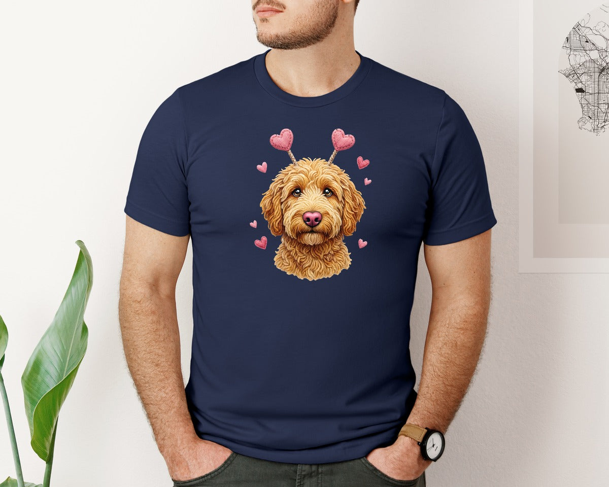 brand:Bella Canvas|color:Navy|Cute Valentine Doodle Dog Graphic T-Shirt