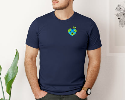 brand:Bella Canvas|color:Navy|Love Heart Earth Globe Pocket Design Graphic T-Shirt