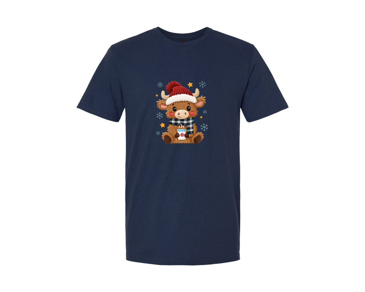 brand:Generic|color:Navy|Crochet Yarn Christmas Highland Cow 10 Graphic T-Shirt
