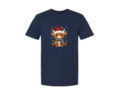 brand:Generic|color:Navy|Crochet Yarn Christmas Highland Cow 10 Graphic T-Shirt