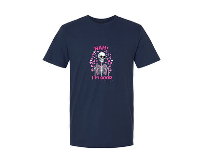 brand:Generic|color:Navy|Nah Im Good Anti Valentines Day Graphic T-Shirt