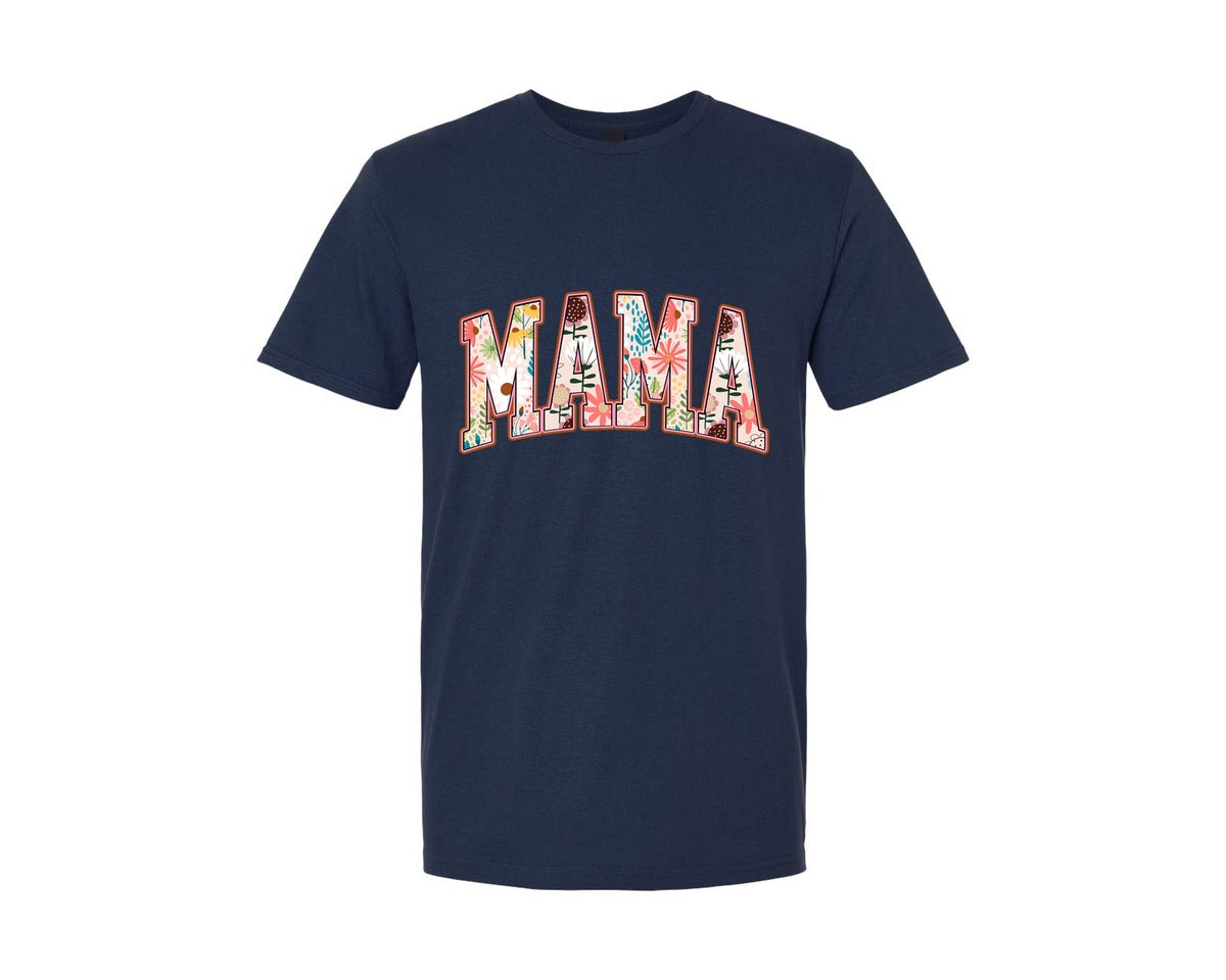 brand:Generic|color:Navy|Mama Boho Flower Retro Varsity Graphic T-Shirt