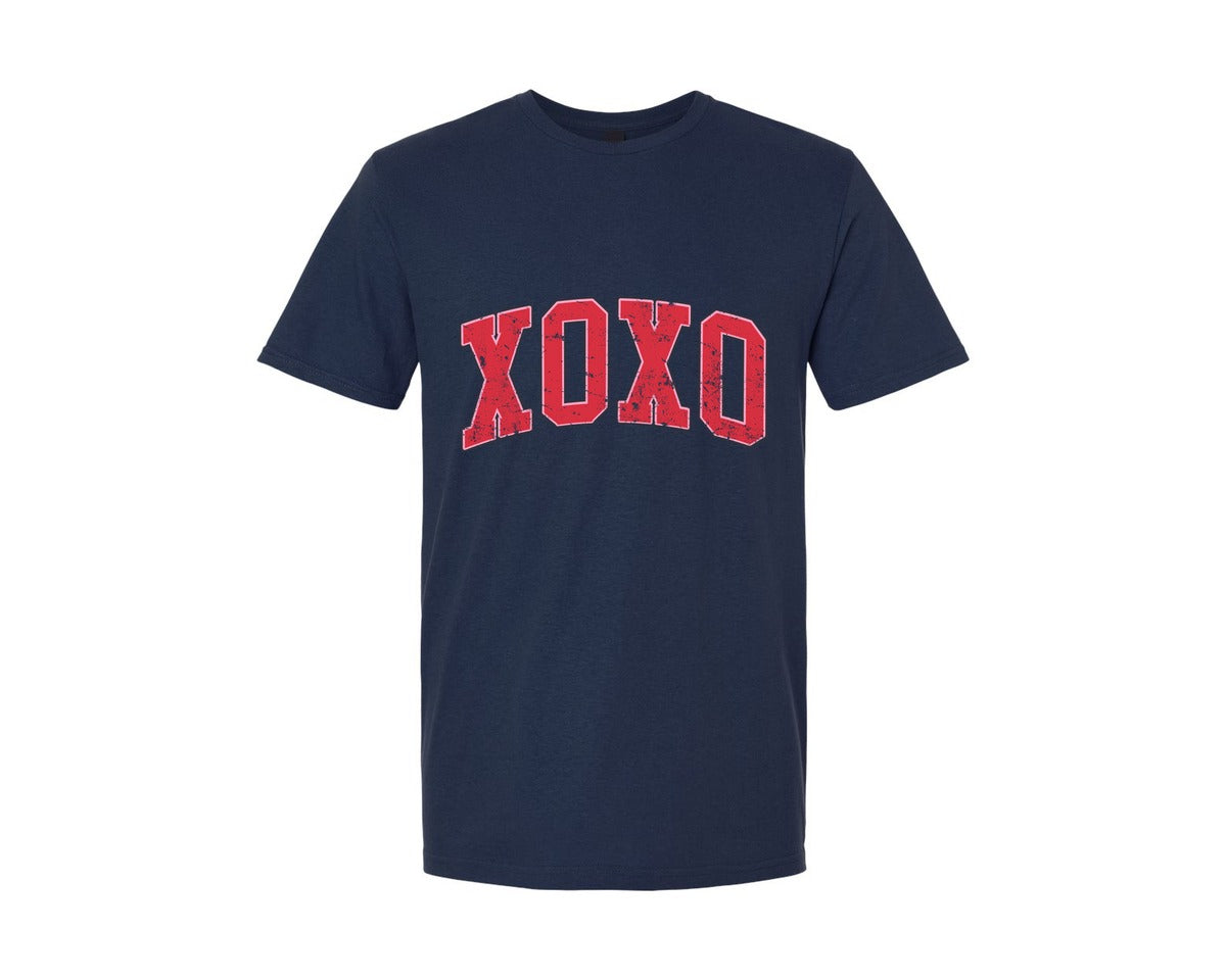 brand:Generic|color:Navy|Xoxo Valentines Day Retro Varsity Graphic T-Shirt