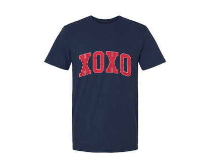 brand:Generic|color:Navy|Xoxo Valentines Day Retro Varsity Graphic T-Shirt