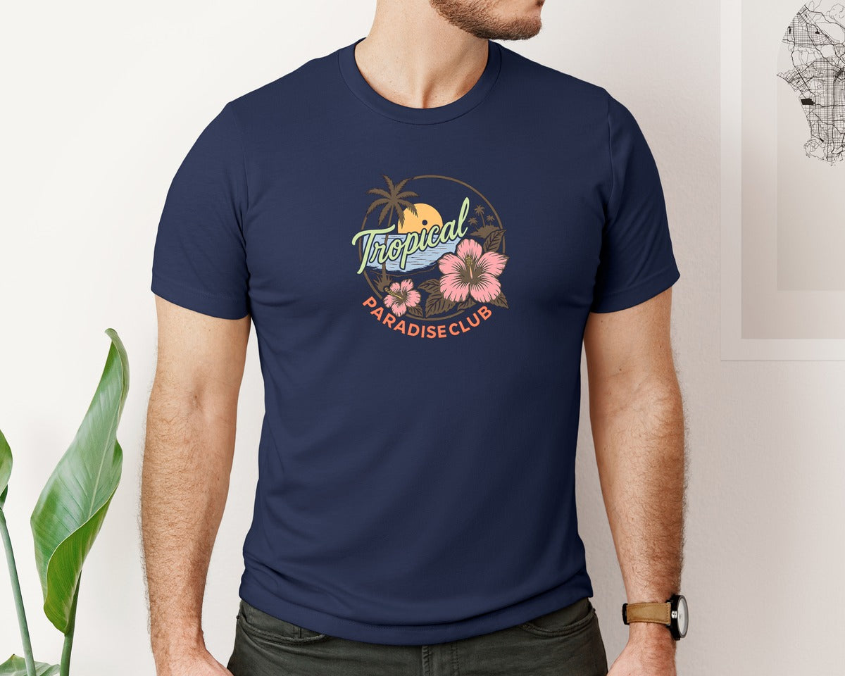 brand:Bella Canvas|color:Navy|Tropical Paradise Club T Shirt Design Graphic T-Shirt