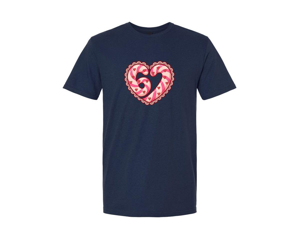 brand:Generic|color:Navy|Cute Valentine Number 67 Heart Graphic T-Shirt