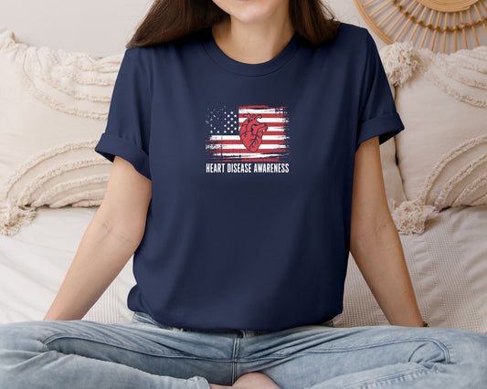 Heart Disease Awareness Usa Flag Graphic T-Shirt