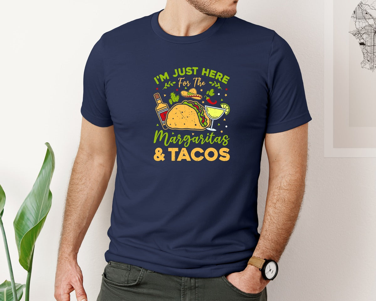 brand:Bella Canvas|color:Navy|Just Here For The Margaritas And Tacos Graphic T-Shirt