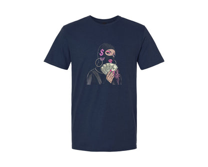 brand:Generic|color:Navy|Dollar Queen Urban Art Graphic T-Shirt