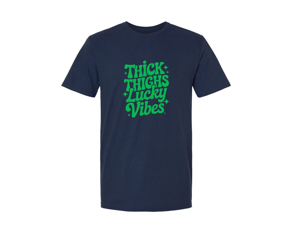 brand:Generic|color:Navy|Thick Thighs Lucky Vibes St Patrick Graphic T-Shirt