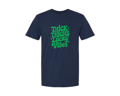 brand:Generic|color:Navy|Thick Thighs Lucky Vibes St Patrick Graphic T-Shirt