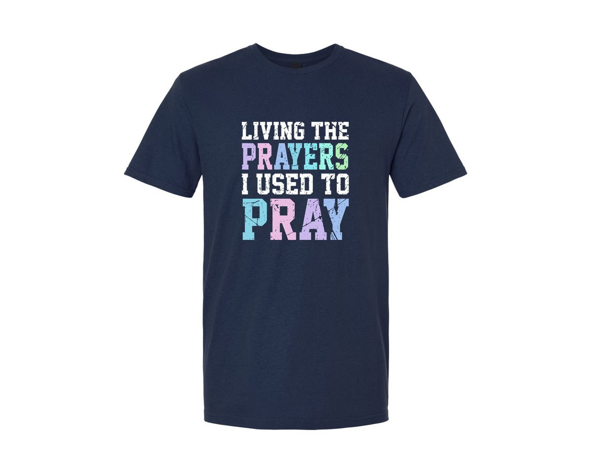 brand:Generic|color:Navy|Living The Prayers Christian Graphic T-Shirt