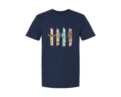 brand:Generic|color:Navy|Cow Skull Floral Boho Western Graphic T-Shirt