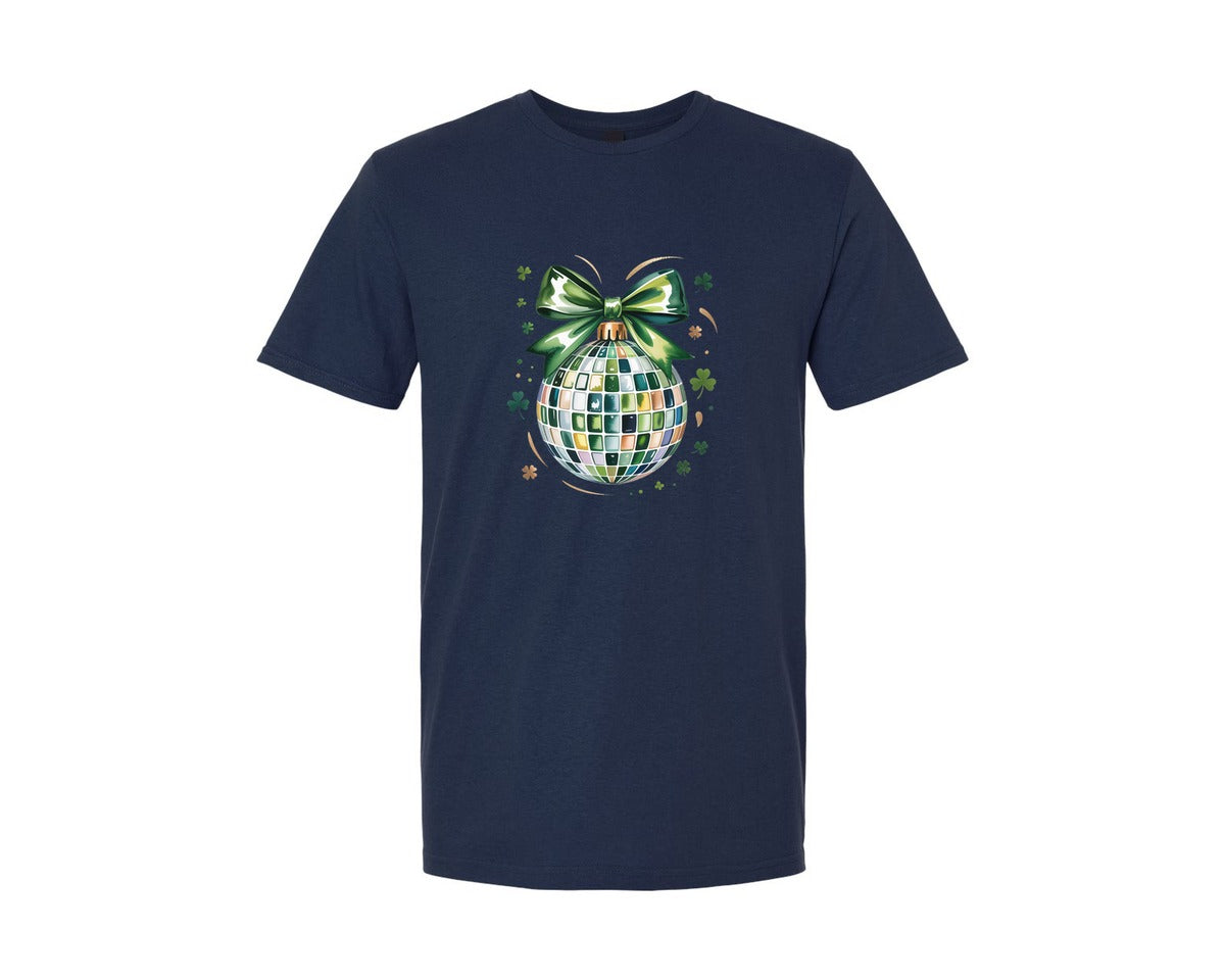 brand:Generic|color:Navy|St Patricks Day Disco Ball Coquette Bow 7 Graphic T-Shirt