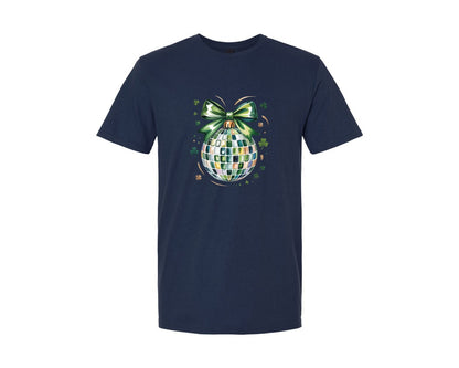 brand:Generic|color:Navy|St Patricks Day Disco Ball Coquette Bow 7 Graphic T-Shirt