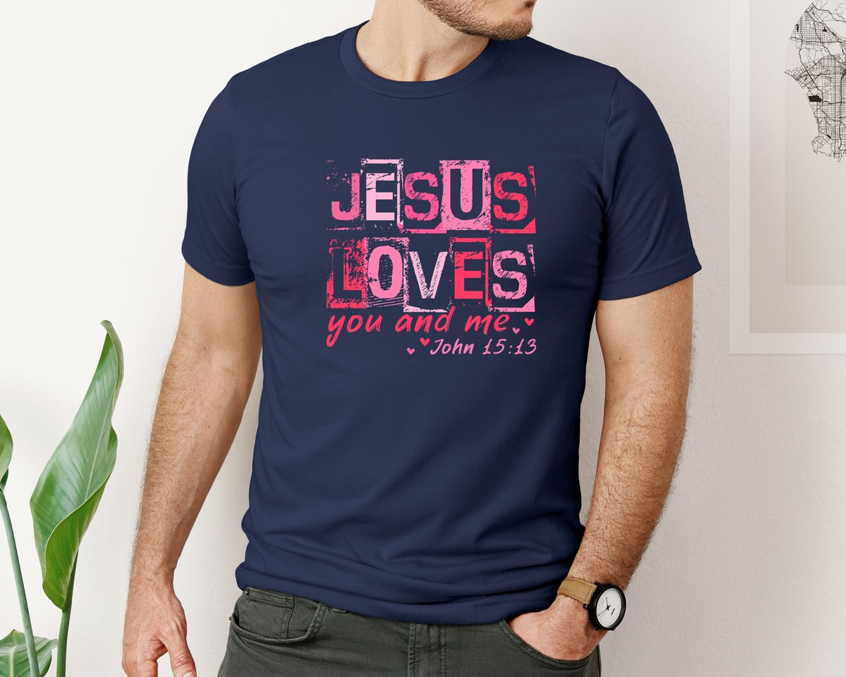 brand:Bella Canvas|color:Navy|Jesus Loves You And Me Graphic T-Shirt