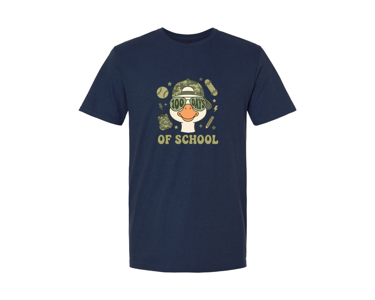 brand:Generic|color:Navy|100 Days Of School Camouflage Goose Graphic T-Shirt