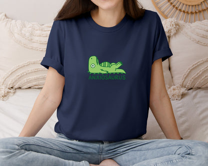 brand:Bella Canvas|color:Navy|Anxiousaurus Mental Health Anxiety Pun Graphic T-Shirt