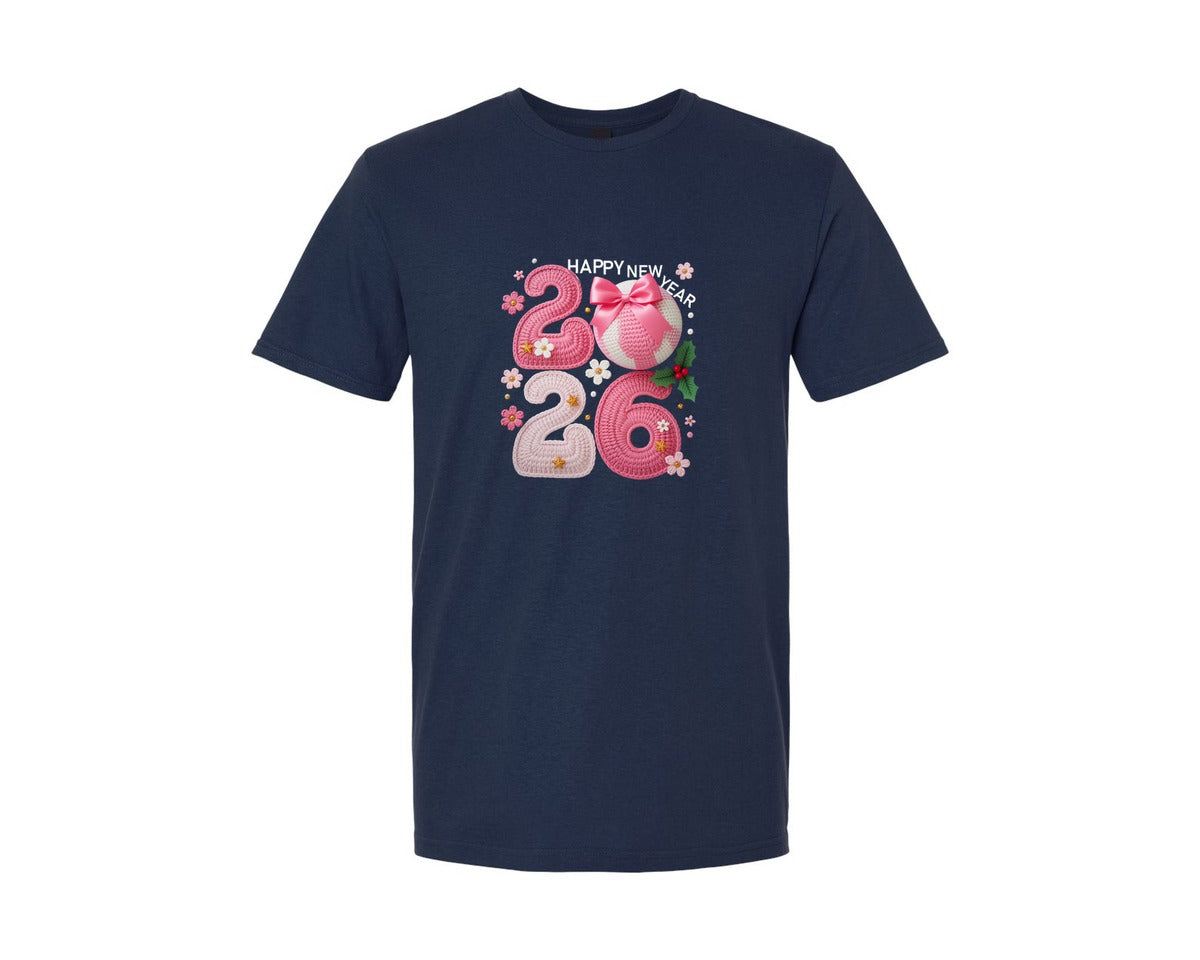 brand:Generic|color:Navy|Crochet Yarn Happy New Year 2026 12 Graphic T-Shirt