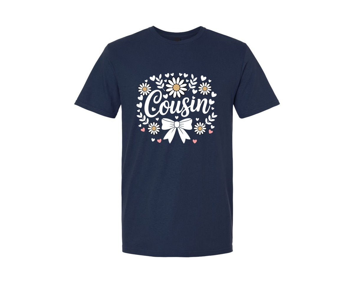 brand:Generic|color:Navy|Cousin Daisy Flowers Bow Hearts Design Graphic T-Shirt
