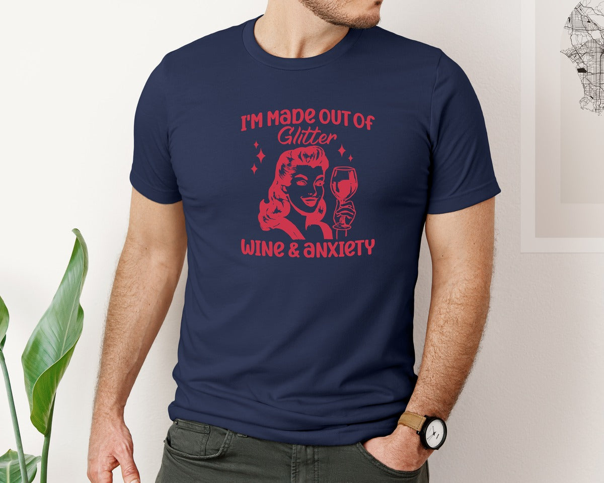 brand:Bella Canvas|color:Navy|Wine Trendy Wine Anxiety Graphic T-Shirt