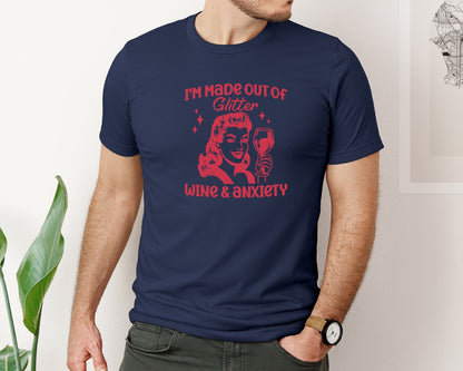 brand:Bella Canvas|color:Navy|Wine Trendy Wine Anxiety Graphic T-Shirt