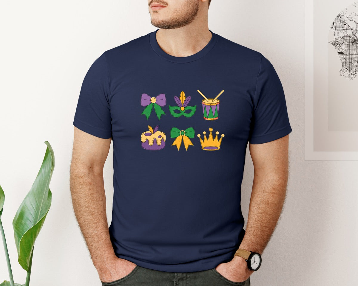 brand:Bella Canvas|color:Navy|Mardi Gras Coquette Festival 2 Graphic T-Shirt