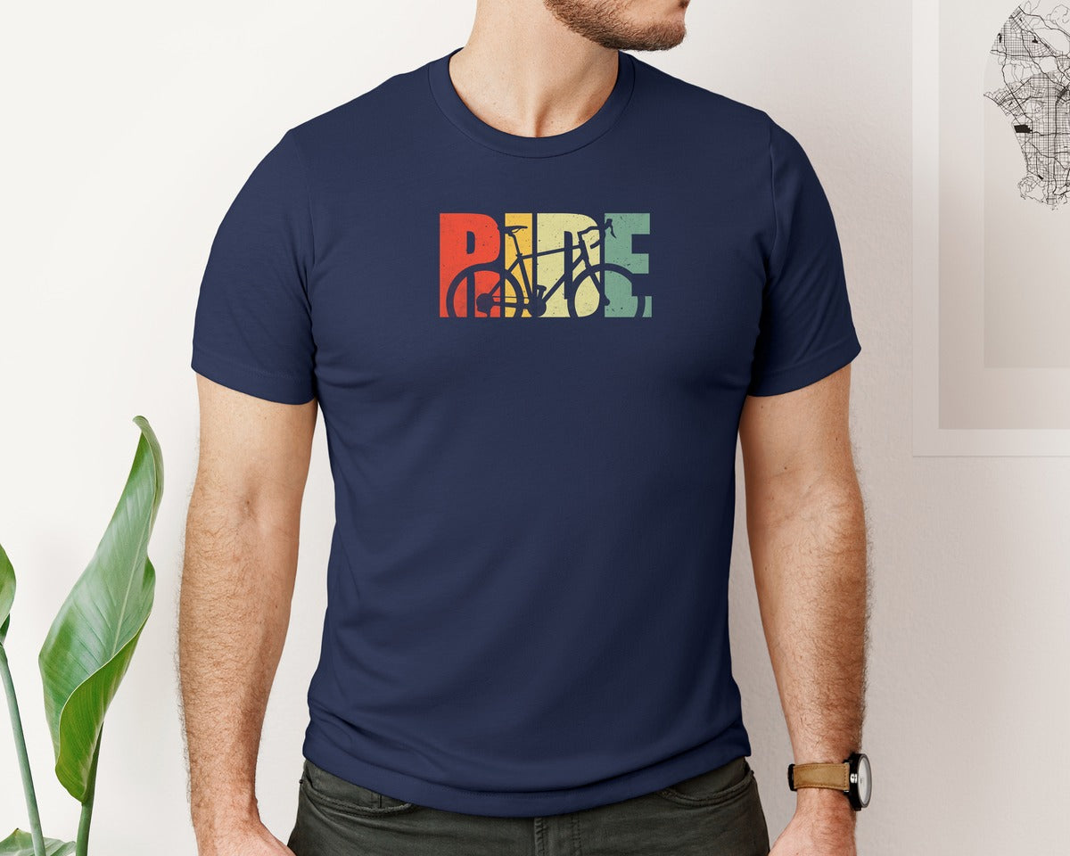 brand:Bella Canvas|color:Navy|Ride Bicycle Retro Cycling T Shirt 2 Graphic T-Shirt