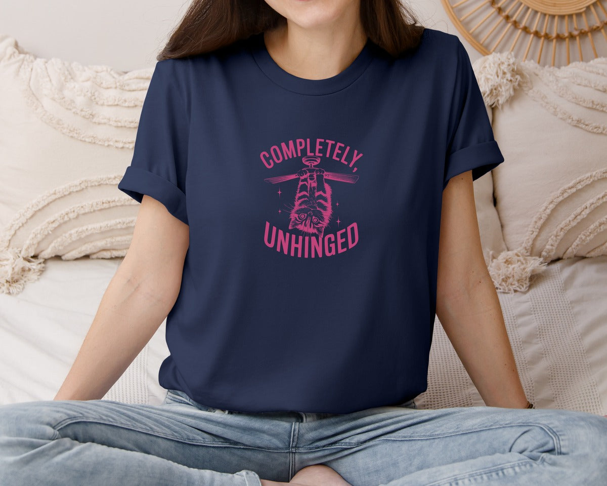 brand:Bella Canvas|color:Navy|Completely Unhinged Funny Cat T Shirt 2 Graphic T-Shirt