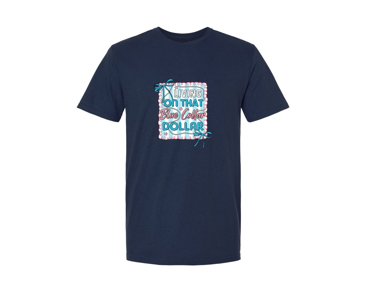 brand:Generic|color:Navy|Preppy Western Blue Collar Dollar Graphic T-Shirt