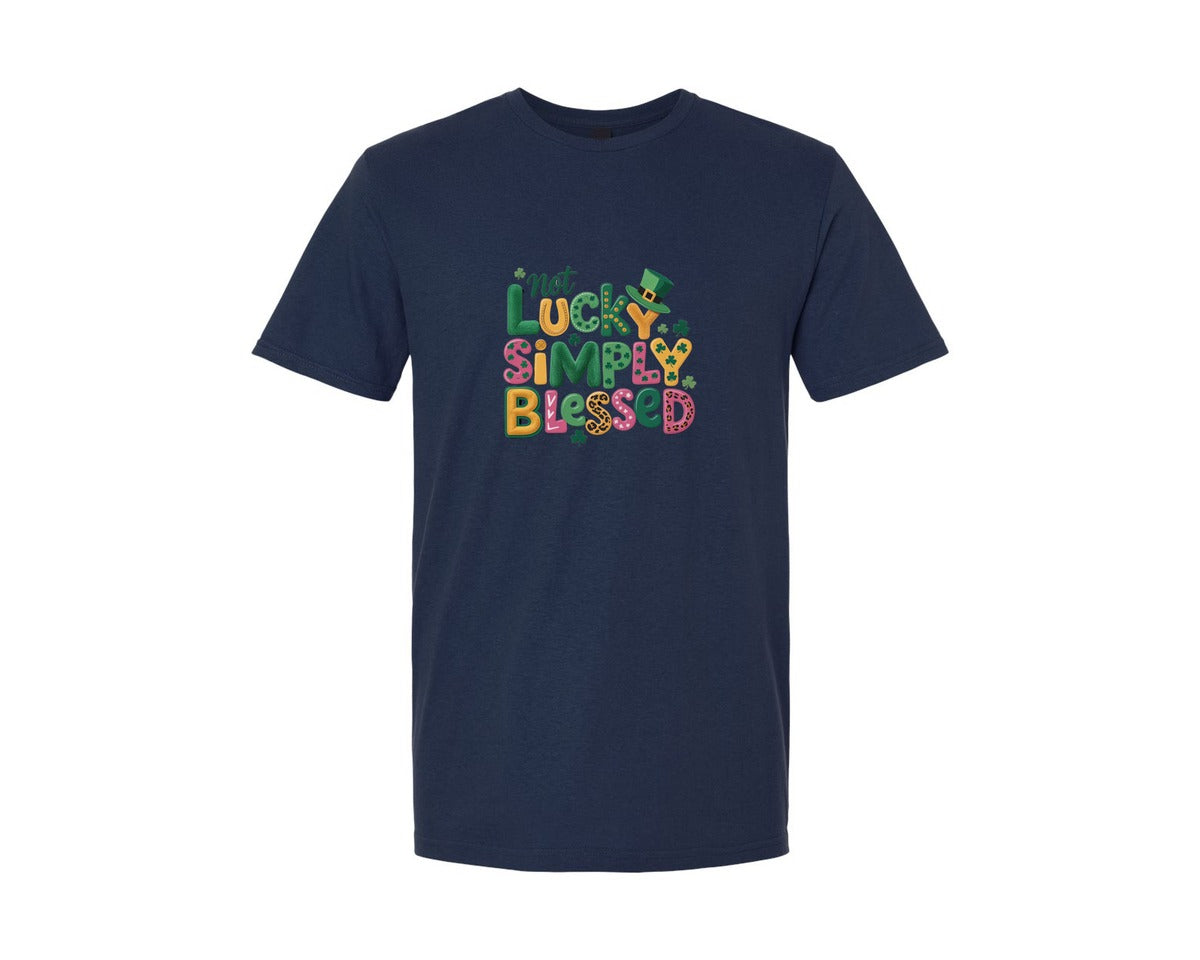 brand:Generic|color:Navy|Latch Hook Yarn Not Lucky Simply Blessed Graphic T-Shirt