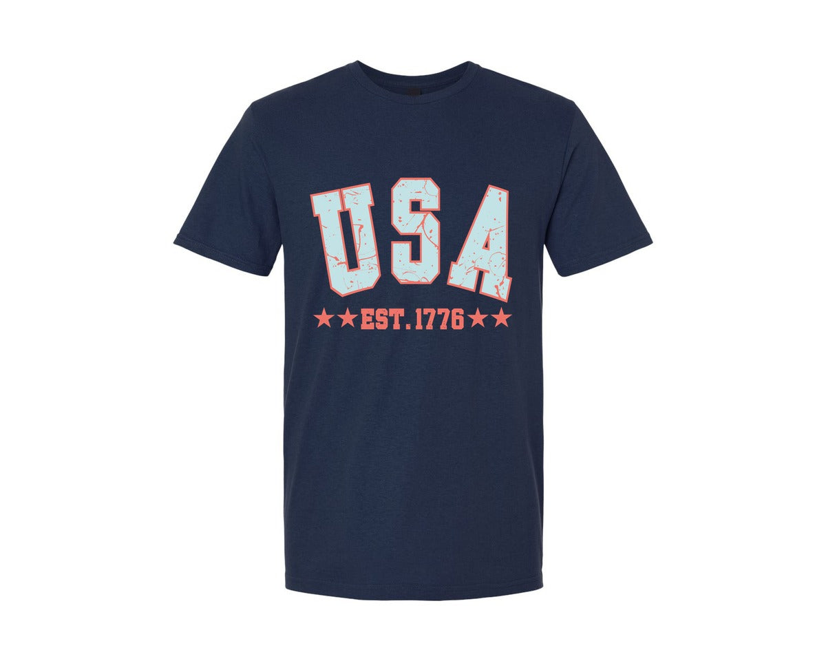 brand:Generic|color:Navy|Retro Usa America Est 1776 Grunge Graphic T-Shirt