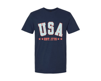 brand:Generic|color:Navy|Retro Usa America Est 1776 Grunge Graphic T-Shirt
