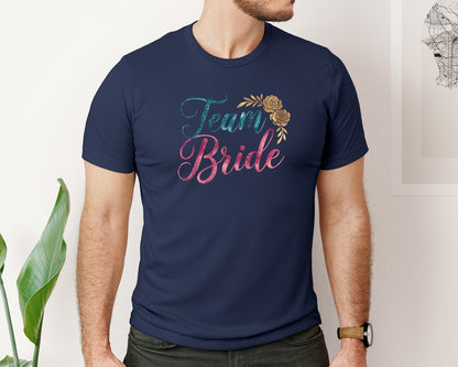 brand:Bella Canvas|color:Navy|Bride Team Bridal Party Flowers Graphic T-Shirt