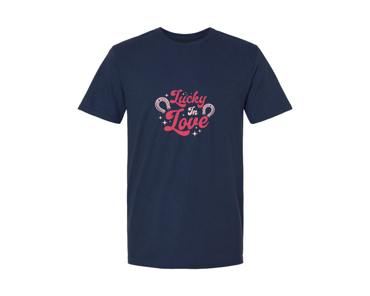 brand:Generic|color:Navy|Lucky In Love Horseshoe T Shirt Design Graphic T-Shirt