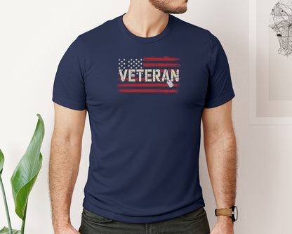 brand:Bella Canvas|color:Navy|Veteran Usa Flag Vintage Shirt Graphic T-Shirt