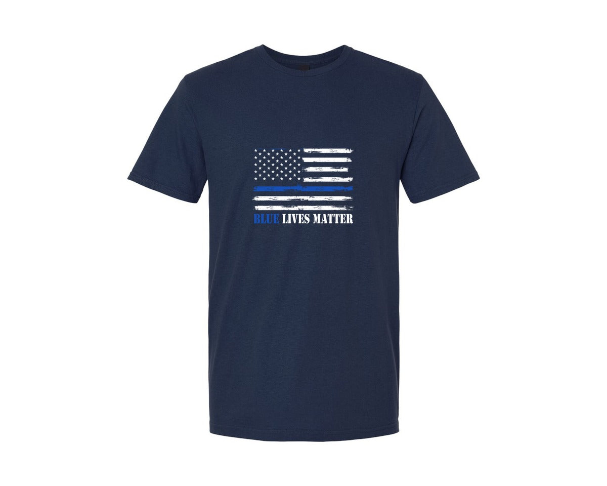 brand:Generic|color:Navy|Blue Lives Matter Blue Line Usa Flag Graphic T-Shirt