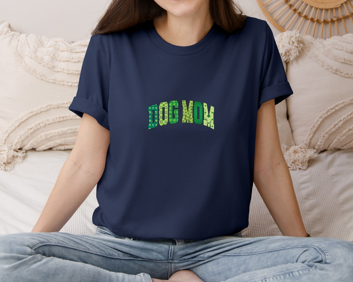 brand:Bella Canvas|color:Navy|Dog Mom St Patricks Day Lucky Mama Graphic T-Shirt
