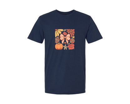 brand:Generic|color:Navy|Boho Fall Pumpkin Coquette 2 Graphic T-Shirt