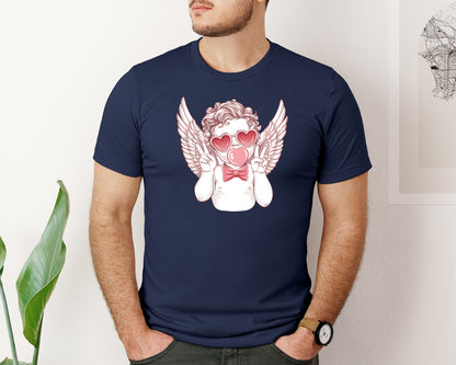 brand:Bella Canvas|color:Navy|Funny Retro Cute Cupid Valentine Day Graphic T-Shirt