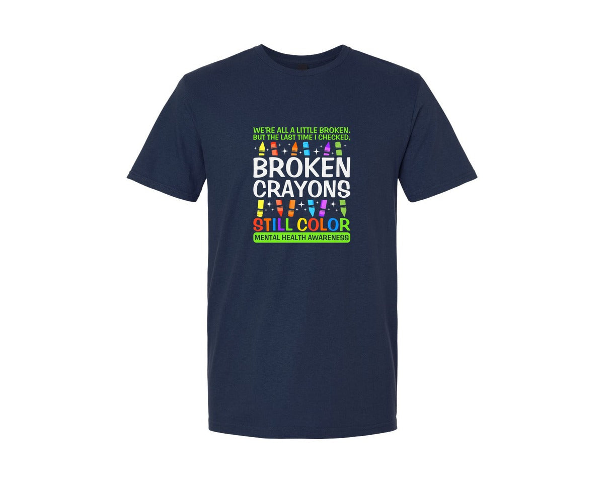 brand:Generic|color:Navy|Broken Crayons Still Color Mental Health Graphic T-Shirt