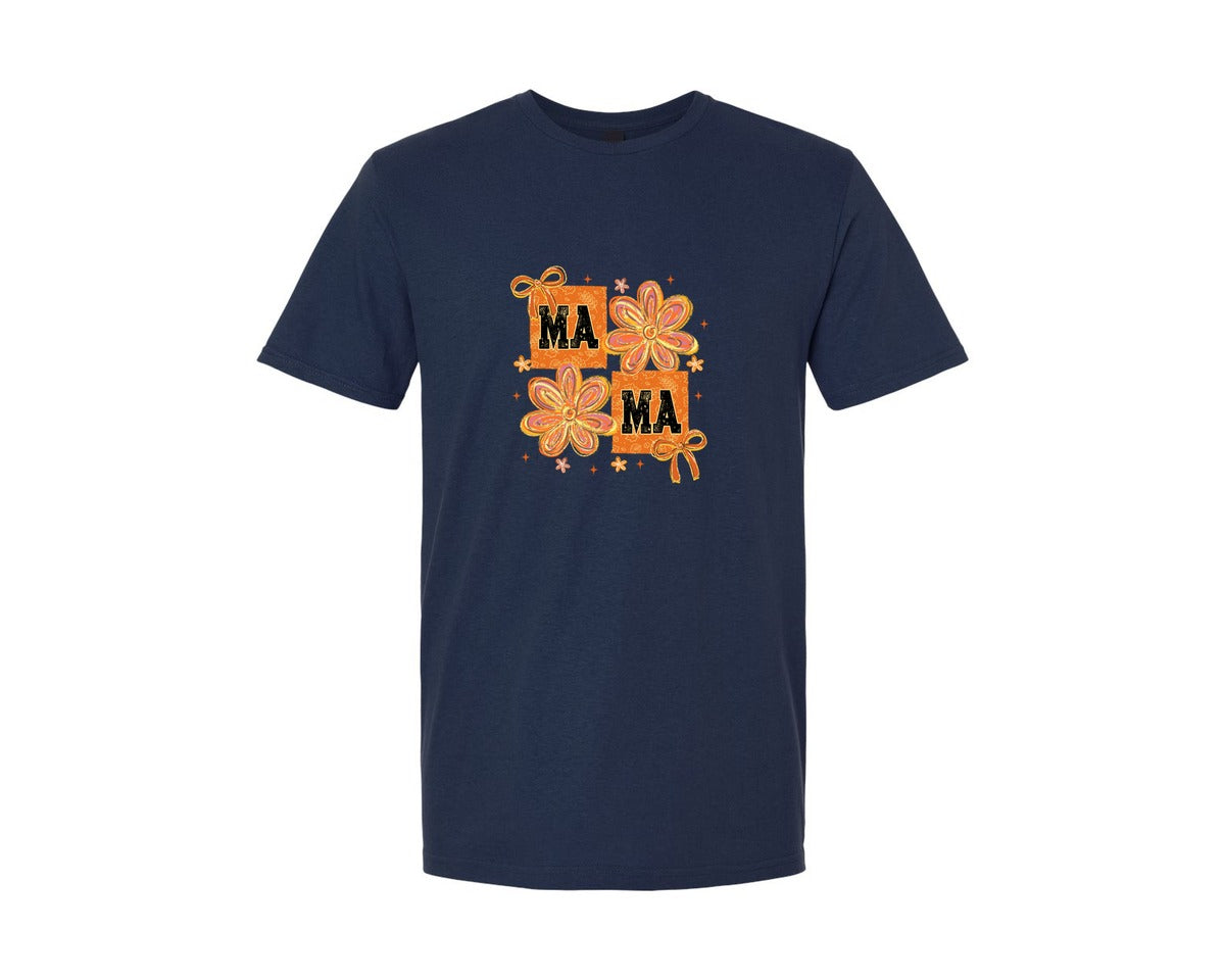brand:Generic|color:Navy|Floral Fall Mama Coquette Graphic T-Shirt