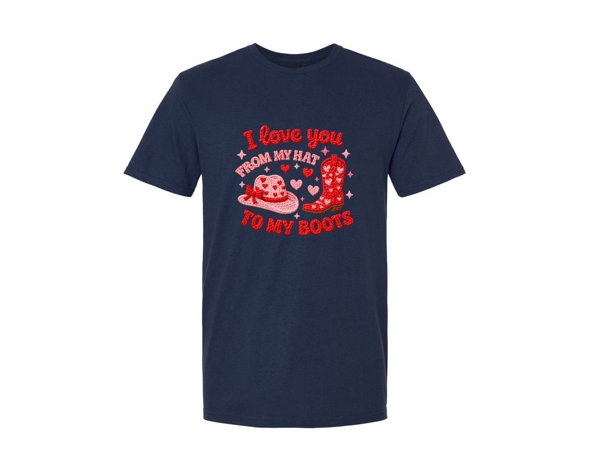 brand:Generic|color:Navy|Crochet Western Valentine Graphic T-Shirt