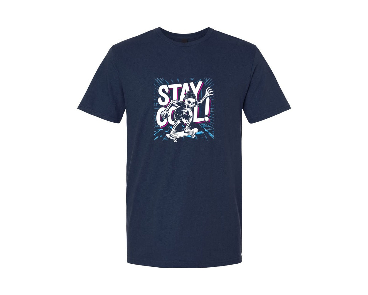 brand:Generic|color:Navy|Skateboarding Skeleton Stay Cool Graphic T-Shirt