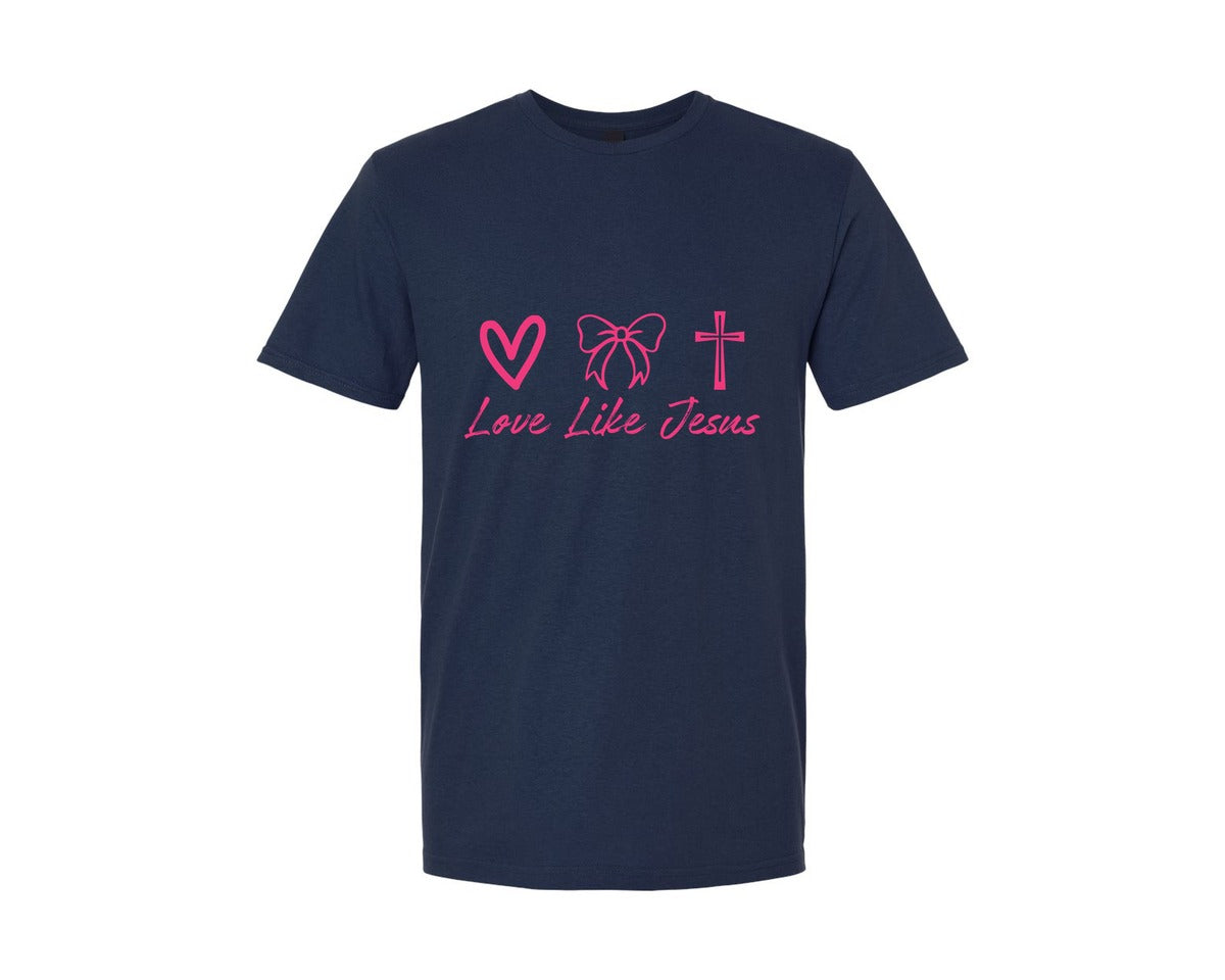 brand:Generic|color:Navy|Coquette Love Like Jesus Valentine 2 Graphic T-Shirt