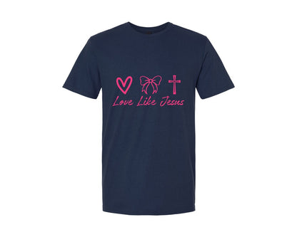brand:Generic|color:Navy|Coquette Love Like Jesus Valentine 2 Graphic T-Shirt