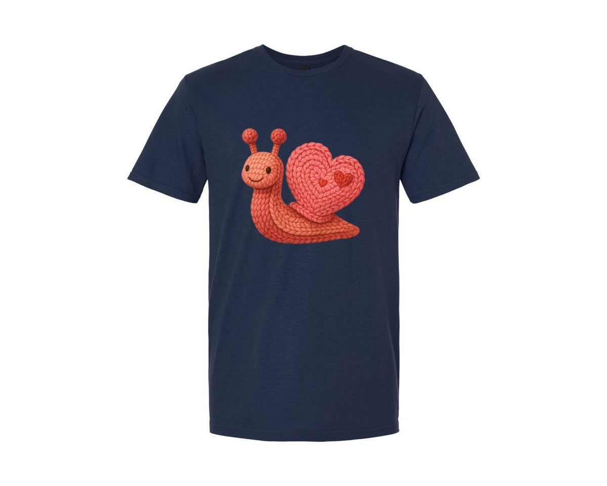 brand:Generic|color:Navy|Faux Crochet Snail Cute Valentine Graphic T-Shirt