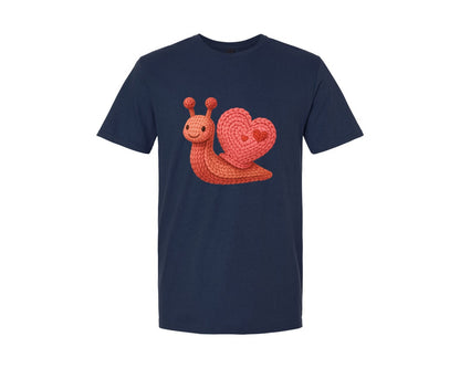 brand:Generic|color:Navy|Faux Crochet Snail Cute Valentine Graphic T-Shirt